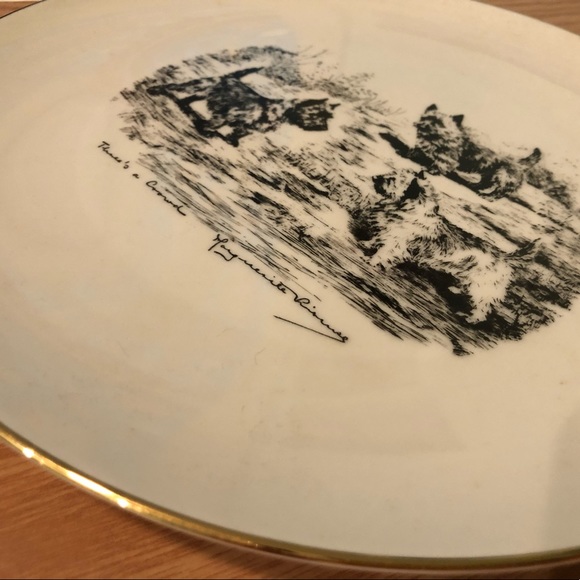 3 Terrier Dogs on Beautiful Gold-trimmed plate - Picture 3 of 4